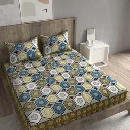 Spangle Gold-Toned & Yellow Ethnic Motifs 260 TC Cotton King Bedsheet with 2 Pillow Covers-picture-16