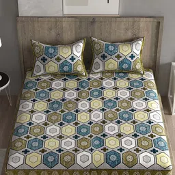 Spangle Gold-Toned & Yellow Ethnic Motifs 260 TC Cotton King Bedsheet with 2 Pillow Covers image 3