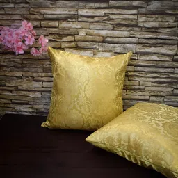 RoyalDeco Gold Toned 2 Pieces Ethnic Motifs Zari Brocade Silk Square Cushion Covers-picture-17