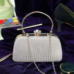 zaib Bridal Partyware Clutch for Women – Elegant Evening Purse, Wedding Accessories, Satin Shoulder Bag for Brides, Bridesmaid image 4