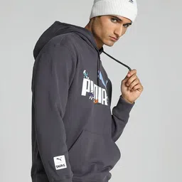 Puma THE SMURFS Logo Printed Detail Hooded Pullover Sweatshirt image 3