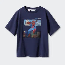 Mango Kids Boys Pure Cotton Spider-Man Printed Drop-Shoulder Sleeves T-shirt-picture-54