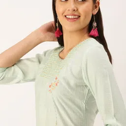 SHOWOFF Women Sea Green Embroidered Pastels Kurta-picture-24
