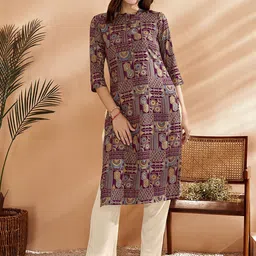 Anouk Burgundy Ethnic Motifs Printed Mandarin Collar Kurta image 4