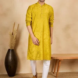 House of Pataudi Floral Embroidered Thread Work Mandarin Collar Straight Kurta-picture-28