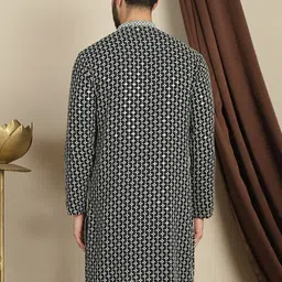 Anouk Geometric Printed Mandarin Collar Thread Work Long Sleeves Cotton Kurta image 3