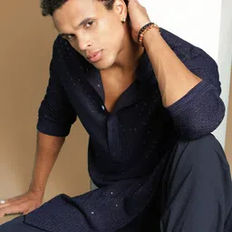 here&now x sanwara Sanwara Men Flared Sleeves Thread Work Summer Sheers Kurta image 2