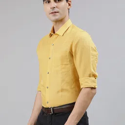 Turtle Men Mustard Yellow Slim Fit Textured Formal Shirt image 4