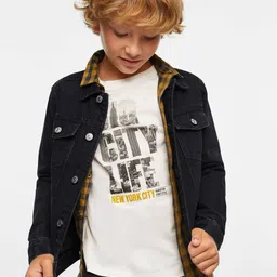 Mango Kids Boys Black Solid Sustainable Denim Jacket-picture-35