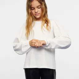Mango Kids Girls Puff Sleeves Pure Cotton Sustainable T-shirt-picture-29