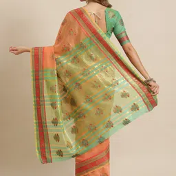Mitera Orange & Green Ethnic Motifs Jacquard Banarasi Saree image 2