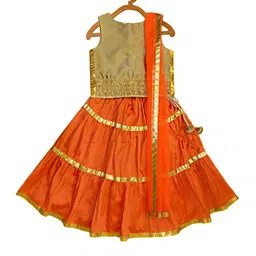A.T.U.N. Girls Orange & Gold-Coloured Ready to Wear Lehenga & Blouse With Dupatta image 1