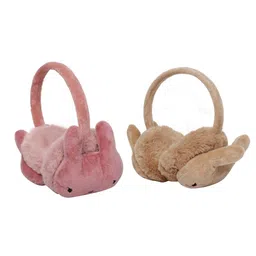 FabSeasons Unisex Kids Peach-Coloured & Tan Set of 2 Fur Outdoor Wear Ear Muffs-image-58