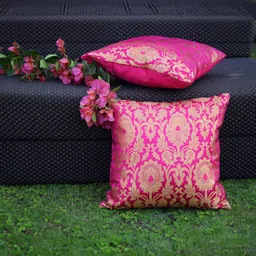 RoyalDeco Pink & Gold-Toned Set of 2 Embroidered Square Cushion Covers image 4