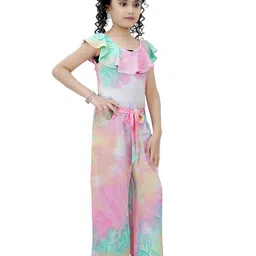 Tiny Girl Pink & Blue Printed Basic Jumpsuit image 4