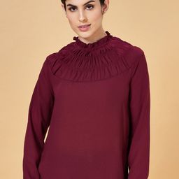 Annabelle by Pantaloons Gathered High Neck Puff Sleeves Top-picture-22