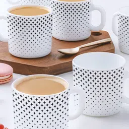 Larah by BOROSIL Nora 6 Pcs White & Black Geometric Printed Opalware Mugs - 180 ML Each image 1