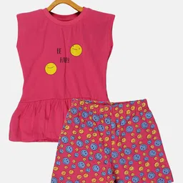 KiddoPanti Girls Printed Pure Cotton Top with Shorts-picture-19
