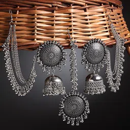 Arrabi Metallic Oxidised Maang Tika & Earrings Set-picture-19
