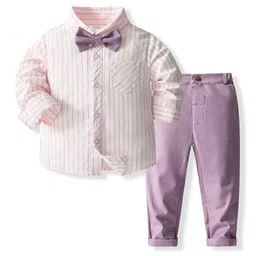StyleCast x Revolte Boys Purple & White Striped Pure Cotton Shirt with Trousers-picture-30