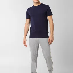 Peter England Men Navy Blue & Grey Melange Solid T-Shirt & Joggers Set-picture-31