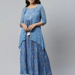 AURELIA Blue Ethnic Motifs Printed Layered Maxi Dress-image-56