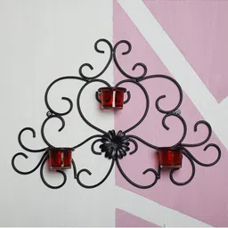 Home Sparkle Black & Red Iron Wall Tealight Candle Holder With Votive Glass Set-image-59