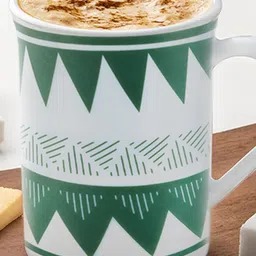 Larah by BOROSIL White & Green Geometric Printed Opalware Matte Mug - 350 ML image 2