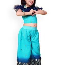 BAESD Girls Round Neck Cape Sleeves Embellished Top with Palazzos image 4