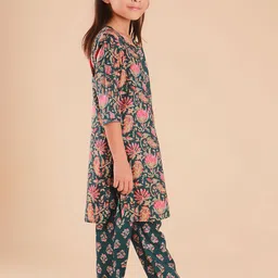 Sangria Girls Printed Pure Cotton A-Line Kurta & Trousers image 2