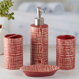 Kookee Red & White 4 Pieces Geometric Ceramic Bath Accessories Set-picture-31