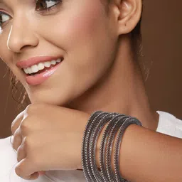 Jazz and Sizzle Set Of 6 Oxidised Silver-Plated Bangles image 5