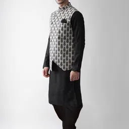 KISAH Mandarin Collar Straight Kurta & Dhoti Pants with Nehru Jacket image 5