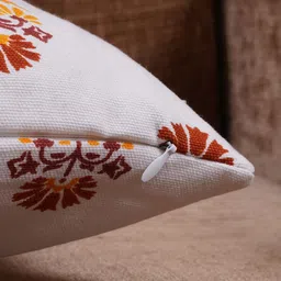 HOMEMONDE Set of 2 White And Mustard Floral Print Cotton Square Cushion Covers image 4