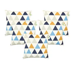 HOMEMONDE Set of 5 White & Blue Geometric Square Cushion Covers image 4