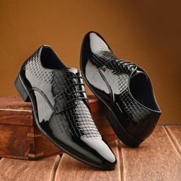 House of Pataudi Men Textured Round Toe Lace-Up Formal Derbys-picture-30