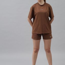 GRIFFEL Women Coffee Brown Loose FitCotton Sports Shorts-picture-31