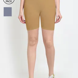 GRACIT Women Grey & Khaki Pack of 2 Biker Shorts-picture-40