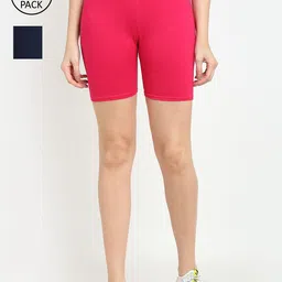 GRACIT Women Pink & Black Set Of 2 Biker Shorts-picture-21