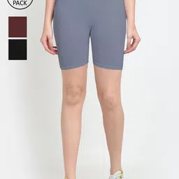 GRACIT Women Pack Of 3 Biker Shorts-image-46