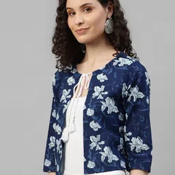 DEEBACO Floral Printed Cotton Crop Tie-Up Shrug image 5