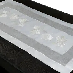 MONKDECOR White Floral Embroidered Table Runners image 1
