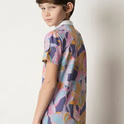 Jack & Jones Junior Boys Abtract Printed Polo Collar Pure Cotton T-shirt image 5