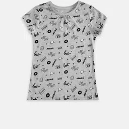 Pantaloons Junior Girls Grey Melange Typography Printed Cotton T-shirt-picture-43