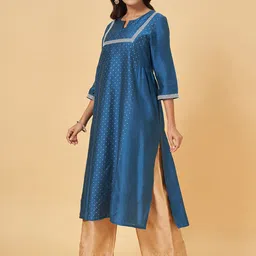 RANGMANCH BY PANTALOONS Geometric Woven Design Notch Neck Anarkali Kurta image 3