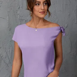 Kotty Purple One Shoulder Tie Up Extended Sleeves Regular Top-picture-10