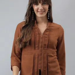 Latin Quarters Mandarin Collar Solid Top-picture-37