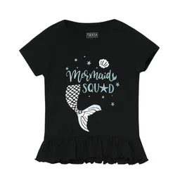 THETA Black Print Round Neck Pure Cotton Top-picture-50