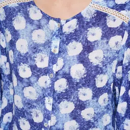 Global Desi Blue Floral Printed Three Quarter Sleeves Top image 5