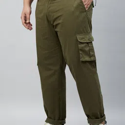STUDIO NEXX Men Plus Size Relaxed Straight Leg Straight Fit Cotton Cargos Trousers image 3